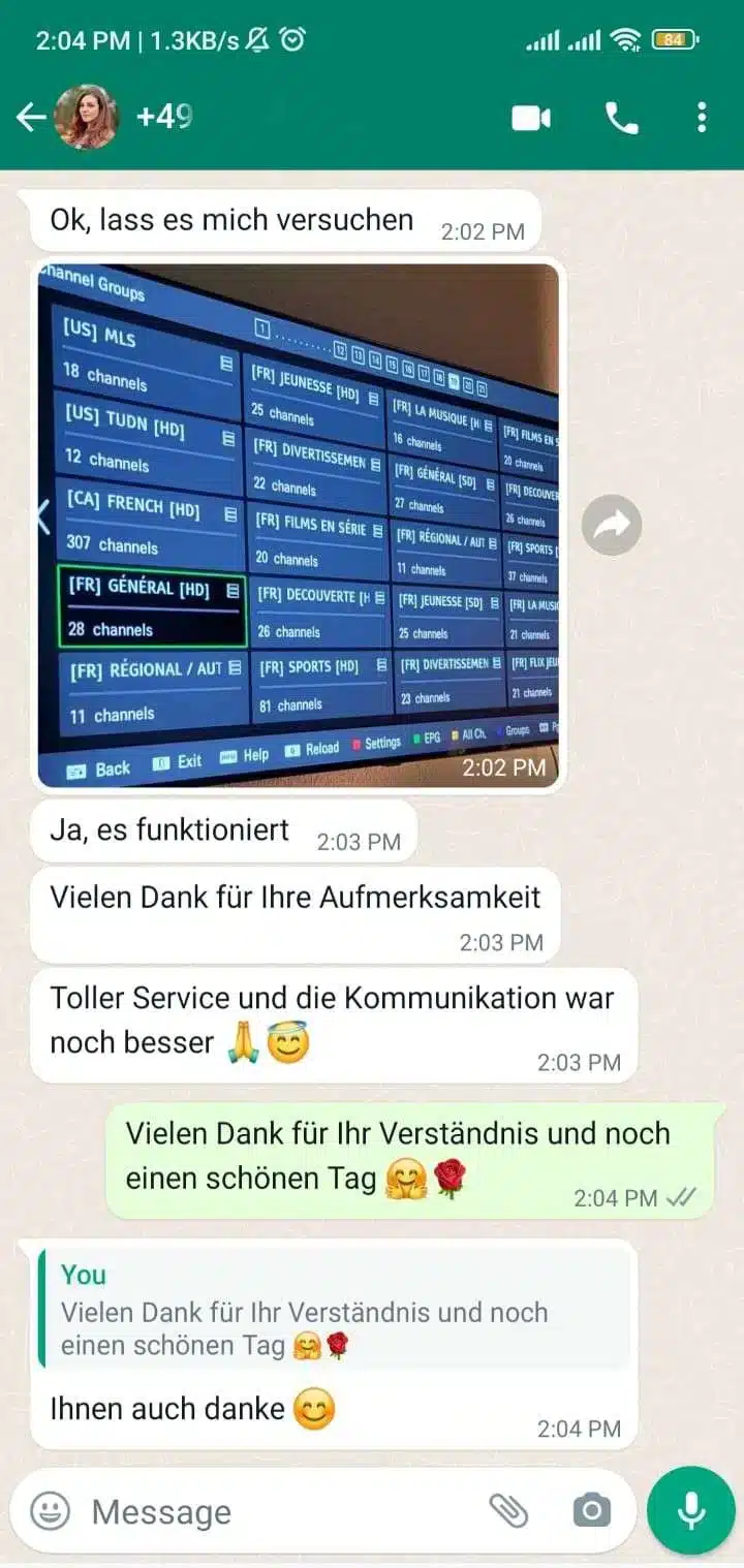 WhatsApp-Chat: Kunde bedankt sich für die schnelle Aktivierung seines Zugangs